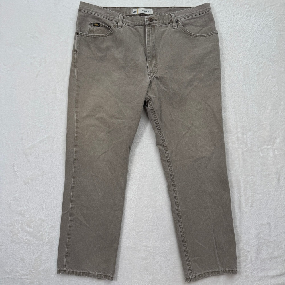 Lee Pants Mens Taupe Brown Regular Fit Straight Leg Casual Denim Workwear